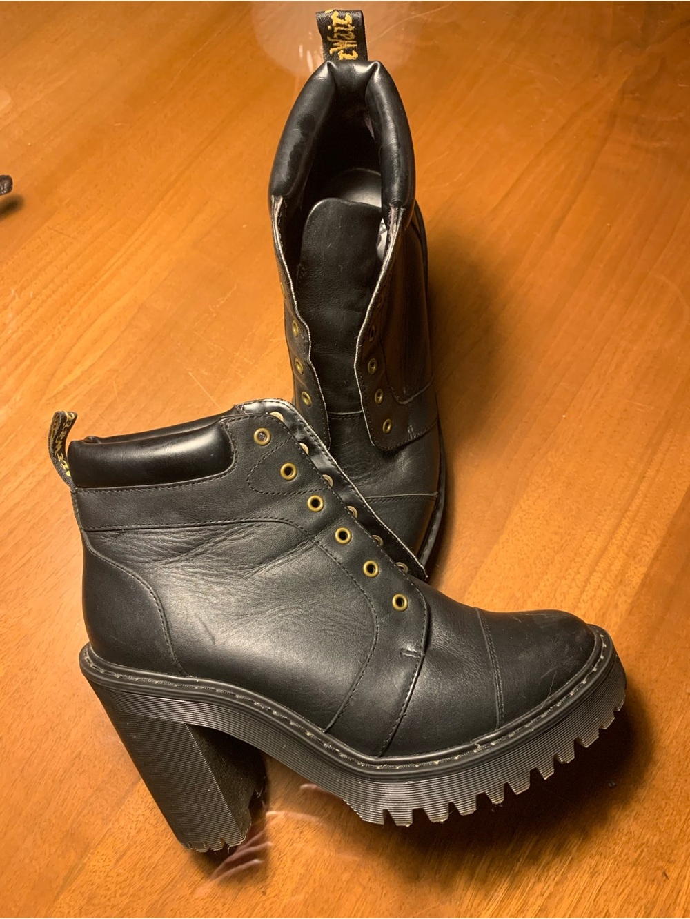 Dr. Martens Black Leather Chunky Heel Ankle Boots